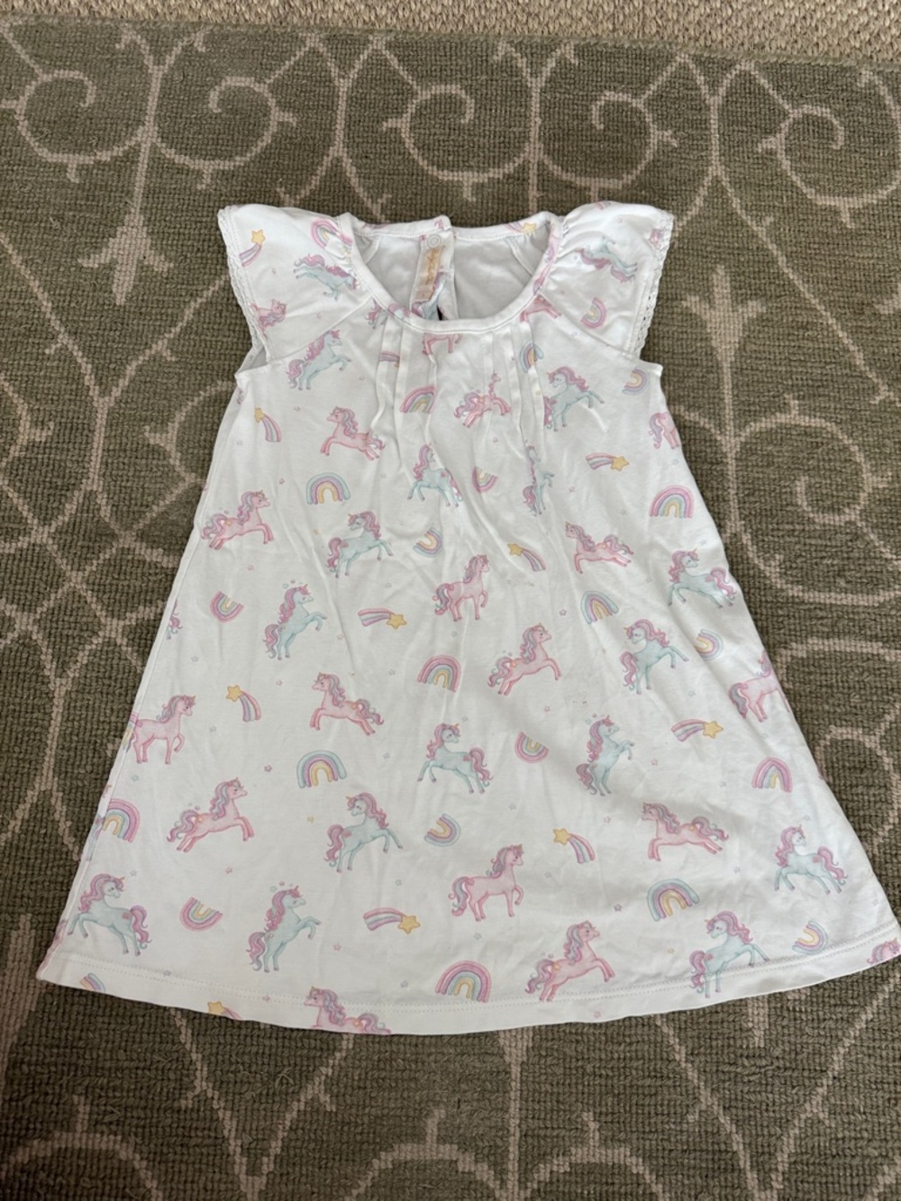 Baby Chic Club Kids White Unicorn Nightgown - Pastel Rainbow Print Size 3